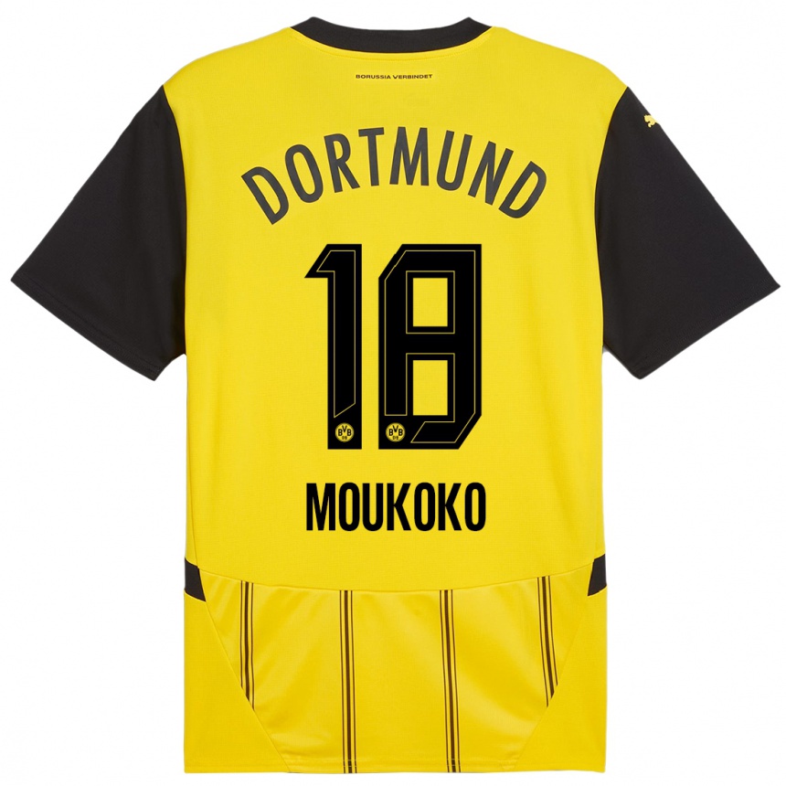 Kids Football Youssoufa Moukoko #18 Yellow Black Home Jersey 2024/25 T-Shirt Uk