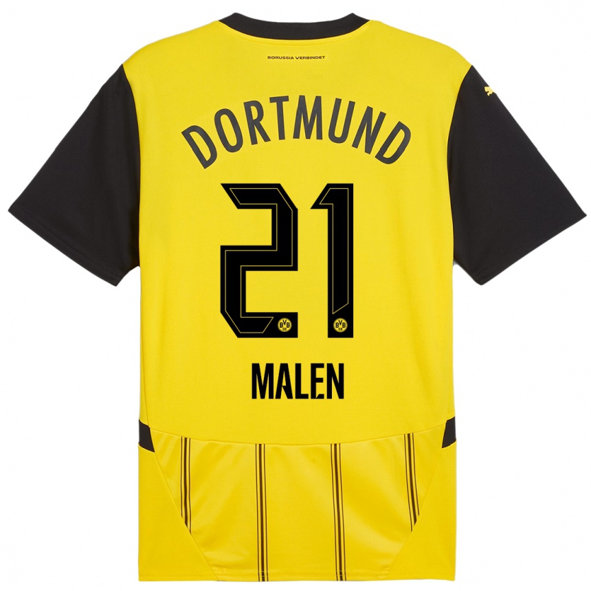 Kids Football Donyell Malen #21 Yellow Black Home Jersey 2024/25 T-Shirt Uk