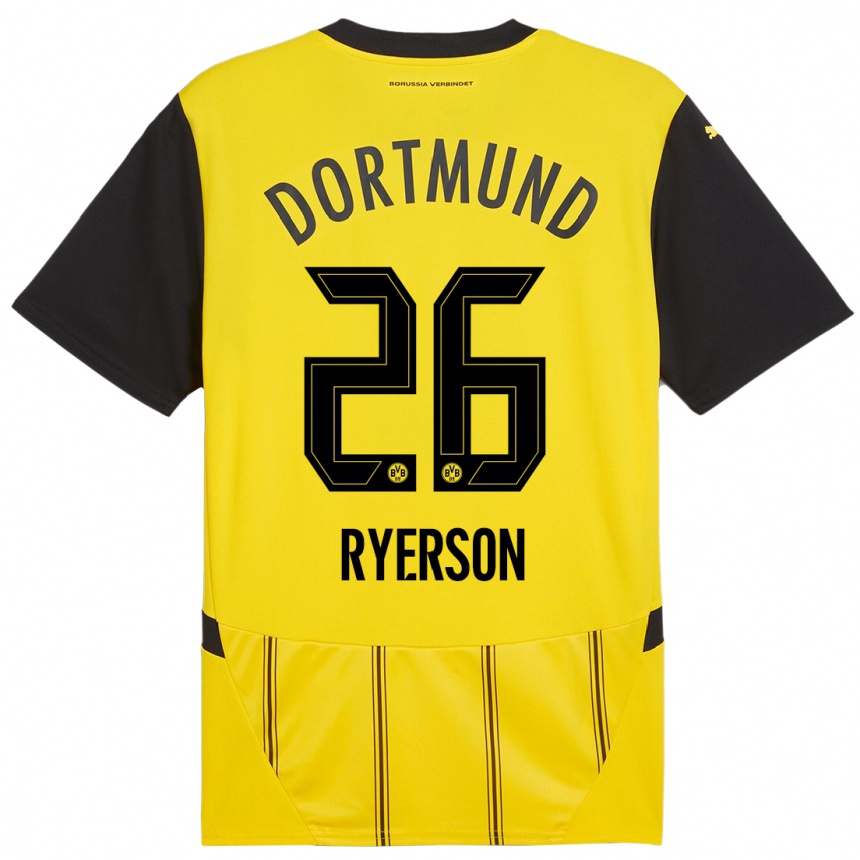 Kids Football Julian Ryerson #26 Yellow Black Home Jersey 2024/25 T-Shirt Uk