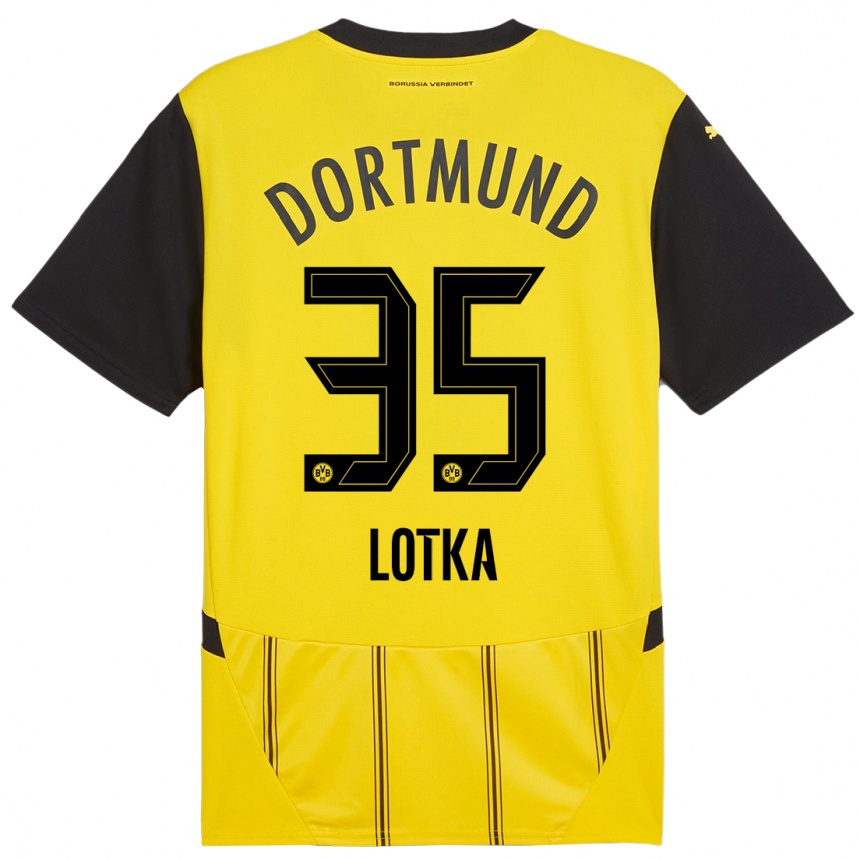 Kids Football Marcel Lotka #35 Yellow Black Home Jersey 2024/25 T-Shirt Uk