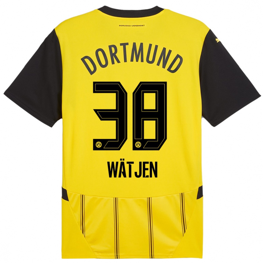 Kids Football Kjell Wätjen #38 Yellow Black Home Jersey 2024/25 T-Shirt Uk