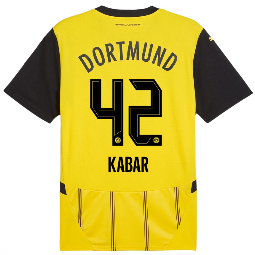 Kids Football Almugera Kabar #42 Yellow Black Home Jersey 2024/25 T-Shirt Uk