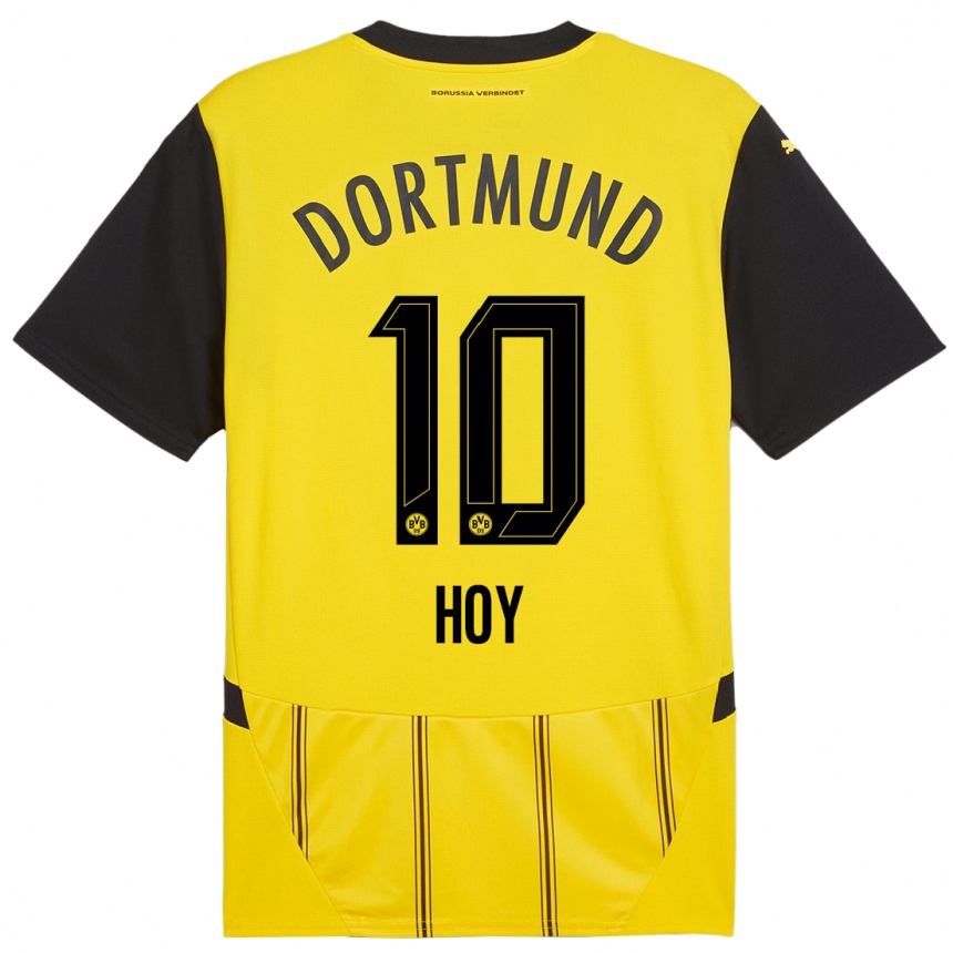 Kids Football Justin Hoy #10 Yellow Black Home Jersey 2024/25 T-Shirt Uk