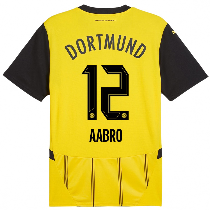 Kids Football Gustav Aabro #12 Yellow Black Home Jersey 2024/25 T-Shirt Uk