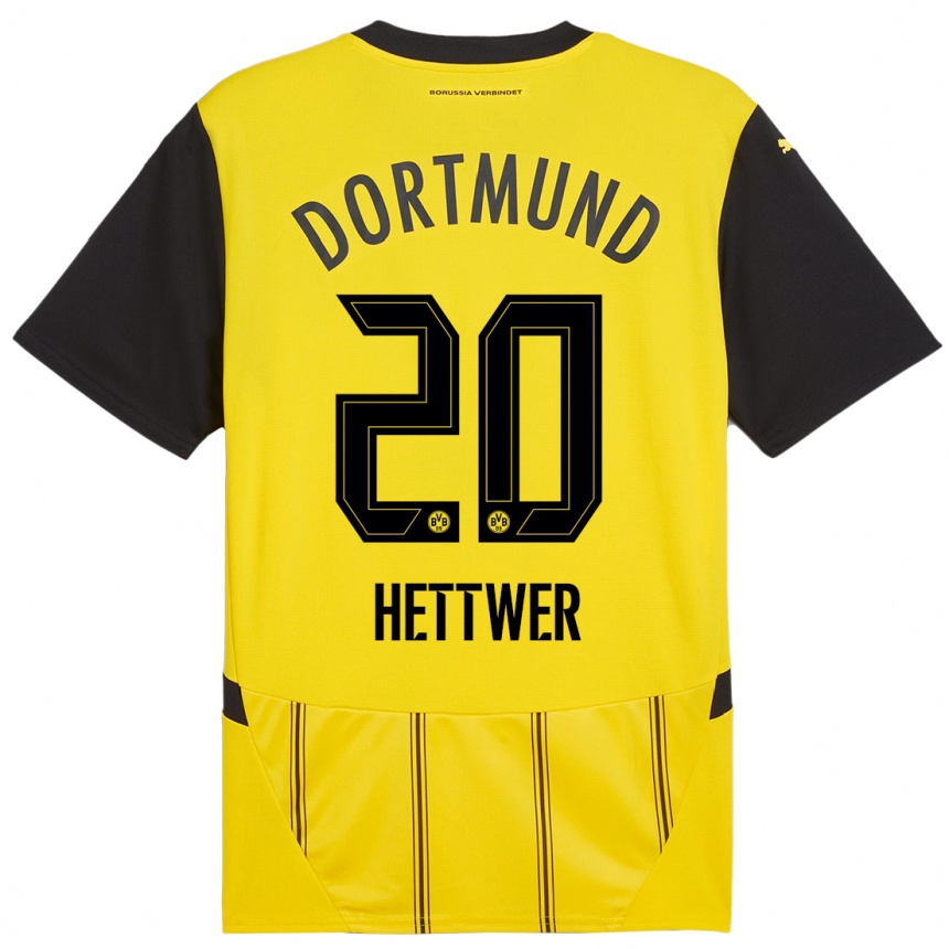 Kids Football Julian Hettwer #20 Yellow Black Home Jersey 2024/25 T-Shirt Uk