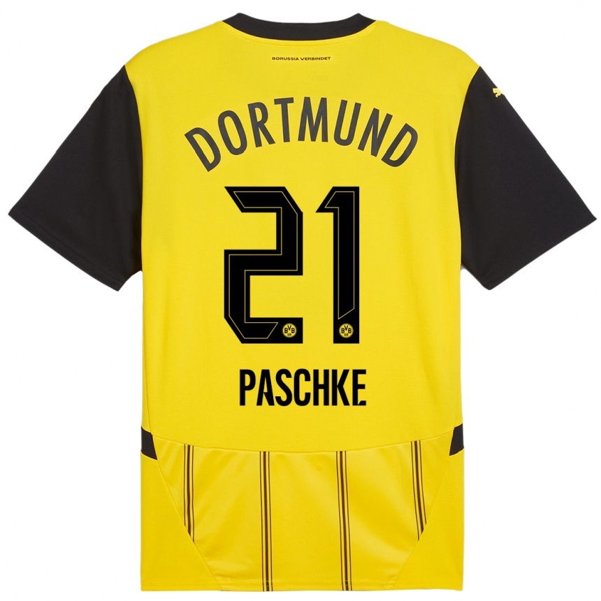 Kids Football Felix Paschke #21 Yellow Black Home Jersey 2024/25 T-Shirt Uk