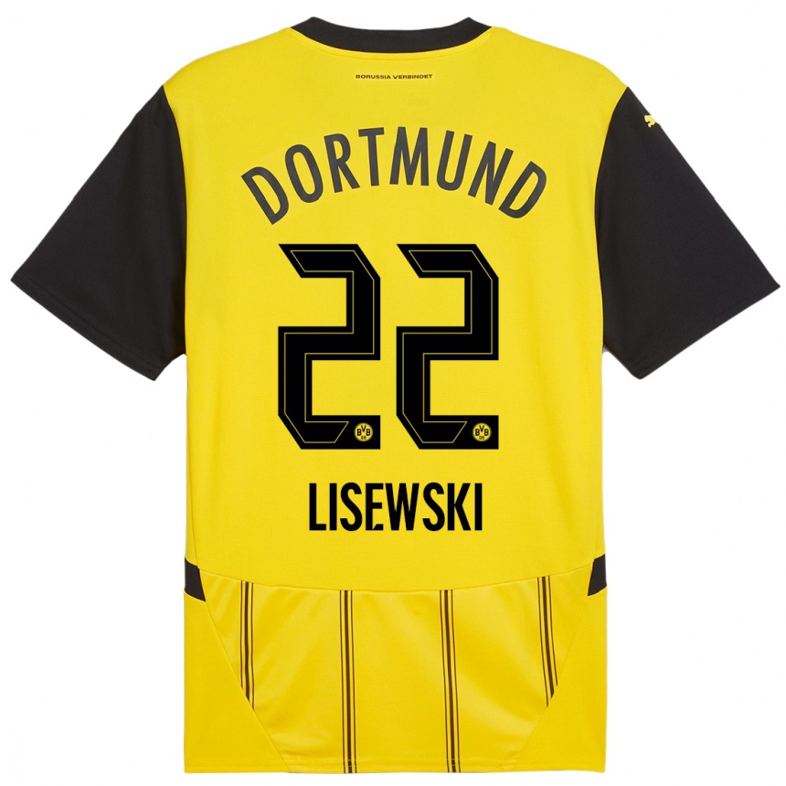 Kids Football Robin Lisewski #22 Yellow Black Home Jersey 2024/25 T-Shirt Uk