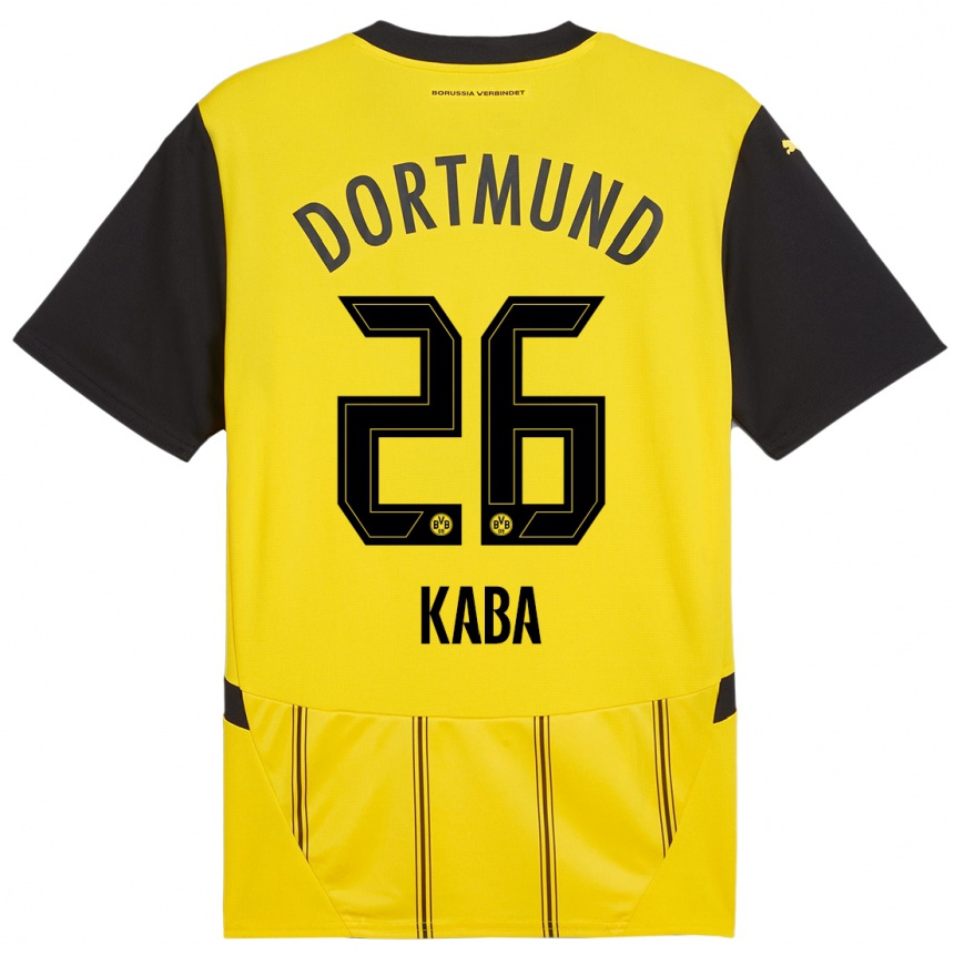 Kids Football Mussa Kaba #26 Yellow Black Home Jersey 2024/25 T-Shirt Uk