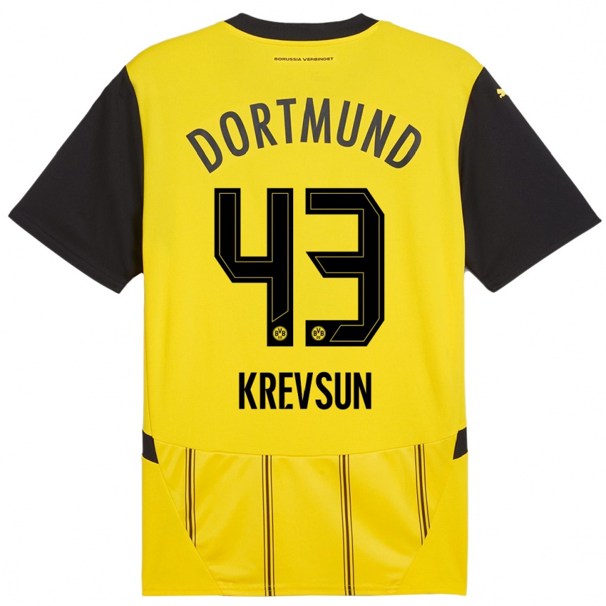 Kids Football Danylo Krevsun #43 Yellow Black Home Jersey 2024/25 T-Shirt Uk