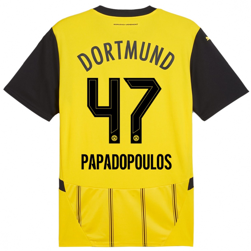 Kids Football Antonios Papadopoulos #47 Yellow Black Home Jersey 2024/25 T-Shirt Uk