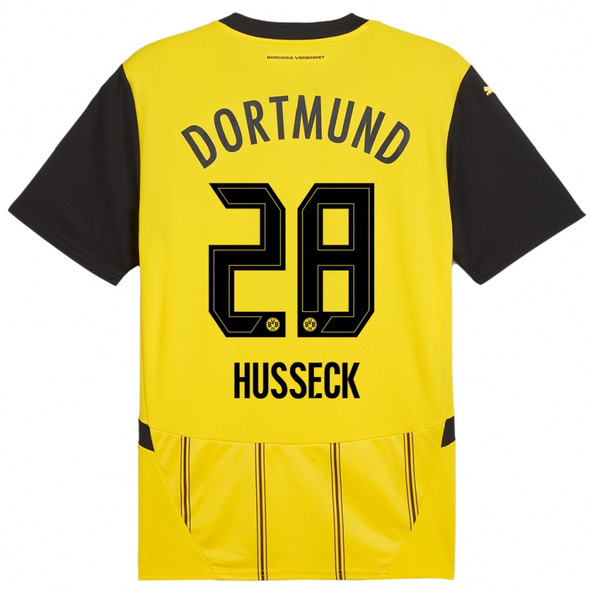 Kids Football Jonah Husseck #28 Yellow Black Home Jersey 2024/25 T-Shirt Uk