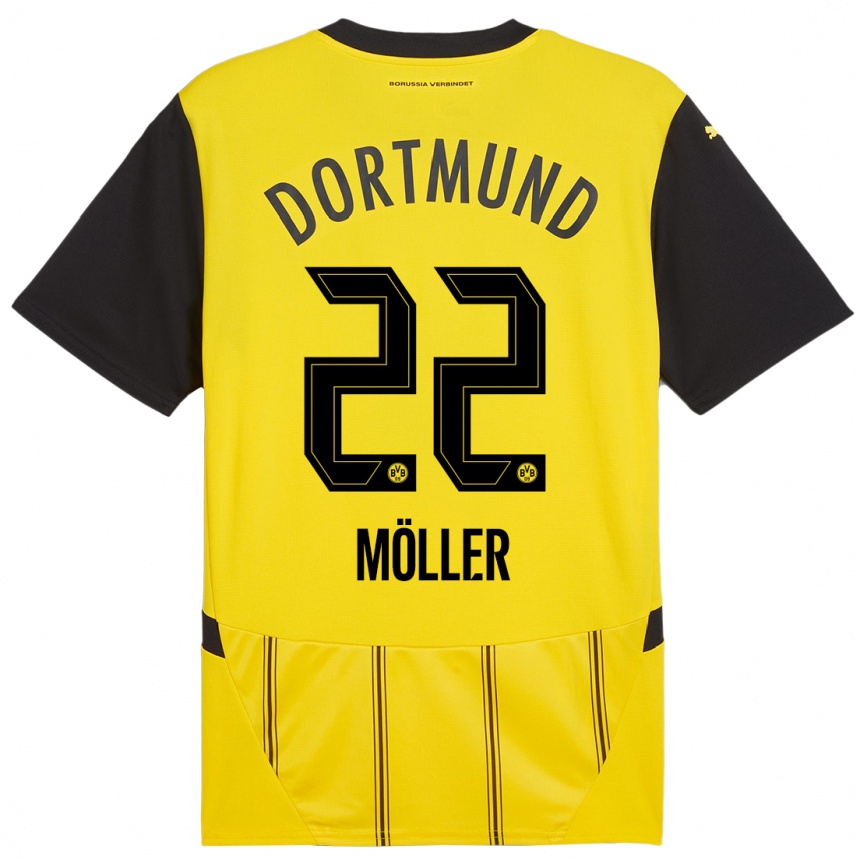 Kids Football Paul Möller #22 Yellow Black Home Jersey 2024/25 T-Shirt Uk