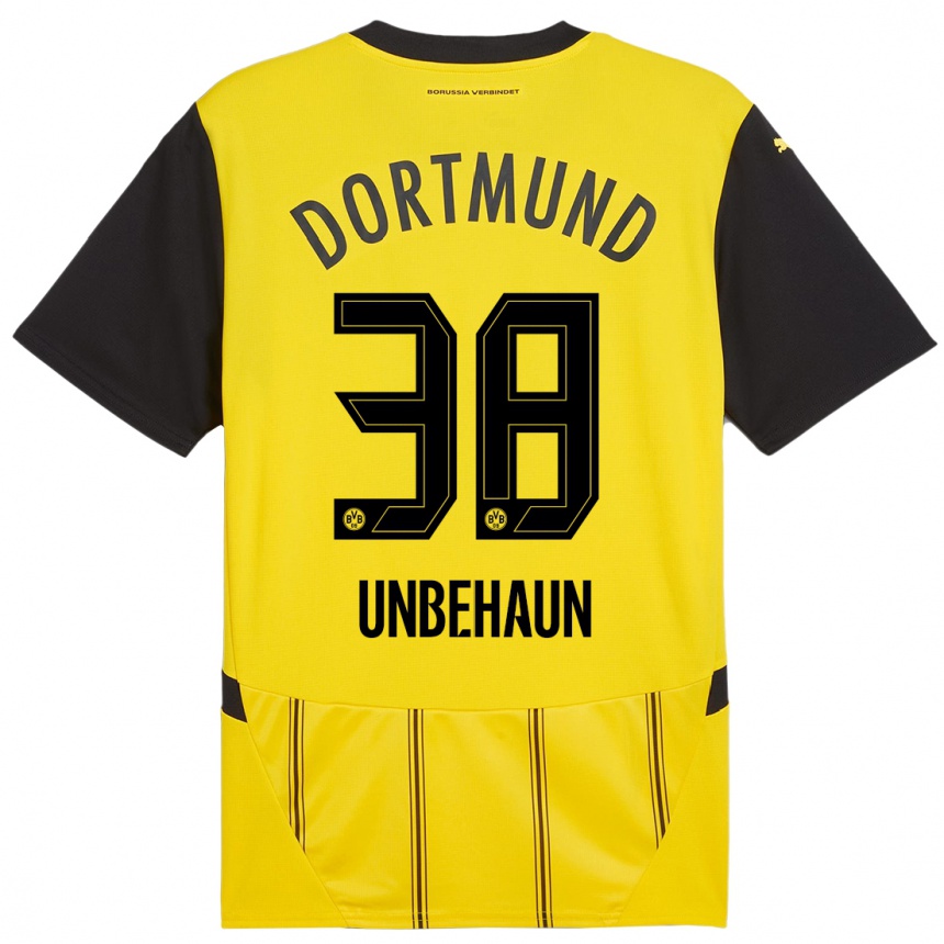 Kids Football Luca Unbehaun #38 Yellow Black Home Jersey 2024/25 T-Shirt Uk