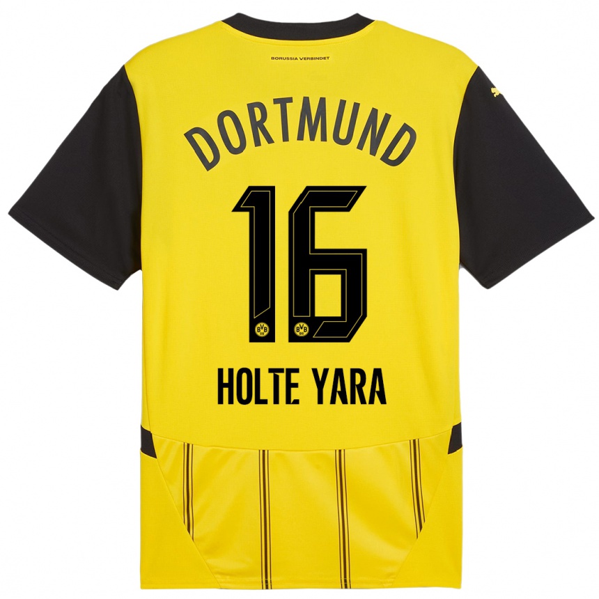 Kids Football Ten Holte Yara #16 Yellow Black Home Jersey 2024/25 T-Shirt Uk