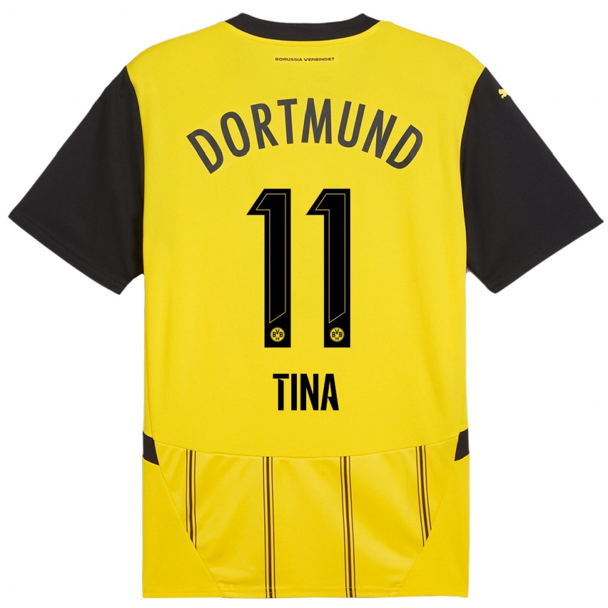 Kids Football Abdulla Tina #11 Yellow Black Home Jersey 2024/25 T-Shirt Uk