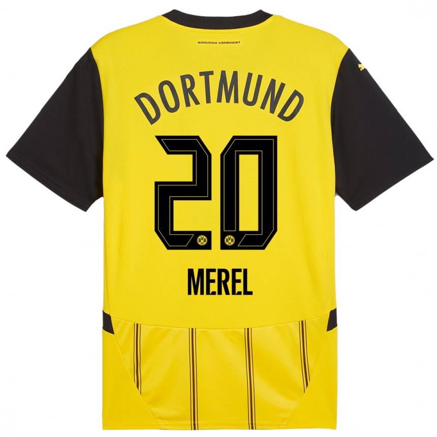 Kids Football Freriks Merel #20 Yellow Black Home Jersey 2024/25 T-Shirt Uk