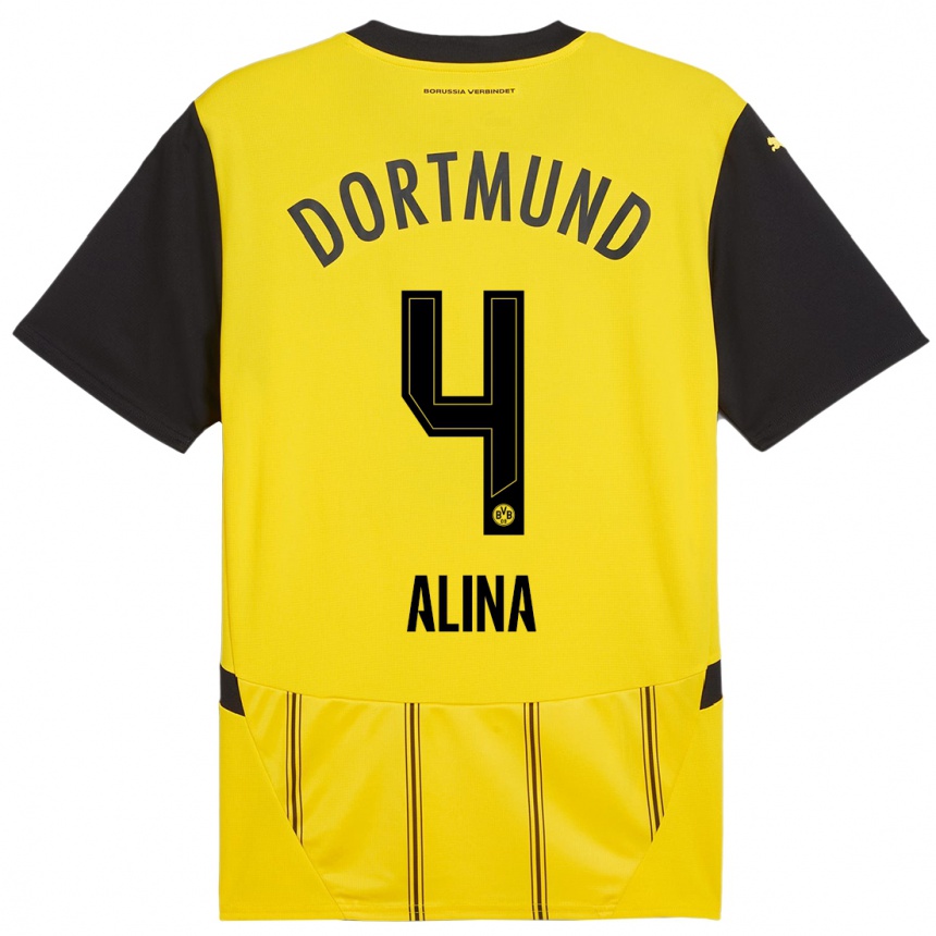 Kids Football Grijseels Alina #4 Yellow Black Home Jersey 2024/25 T-Shirt Uk