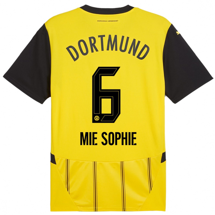 Kids Football Sando Mie Sophie #6 Yellow Black Home Jersey 2024/25 T-Shirt Uk