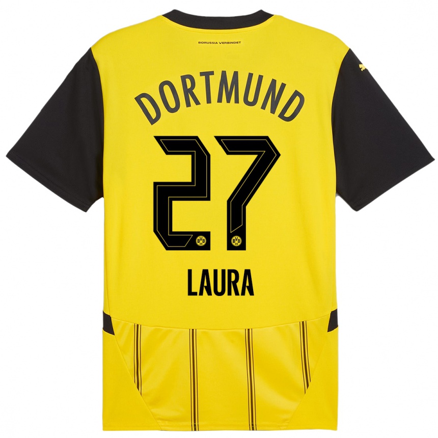 Kids Football Van Der Heijden Laura #27 Yellow Black Home Jersey 2024/25 T-Shirt Uk