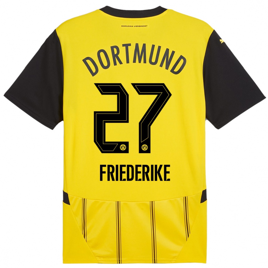 Kids Football Burczik Friederike #27 Yellow Black Home Jersey 2024/25 T-Shirt Uk