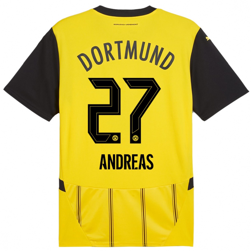 Kids Football Kuno Andreas #27 Yellow Black Home Jersey 2024/25 T-Shirt Uk