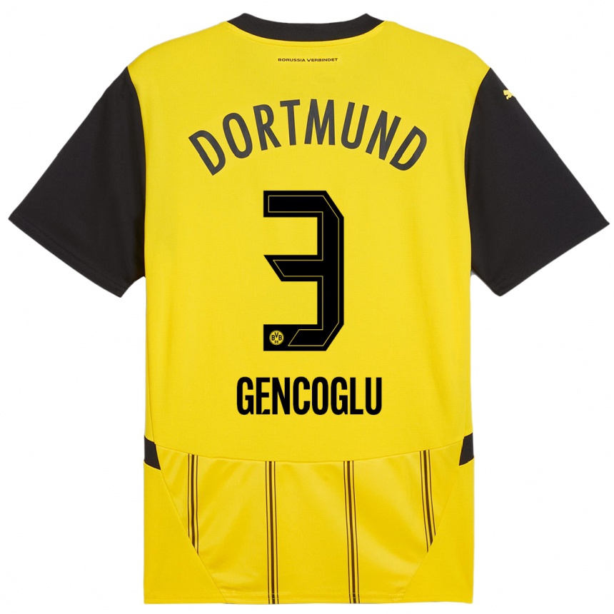 Kids Football Tekin Gencoglu #3 Yellow Black Home Jersey 2024/25 T-Shirt Uk