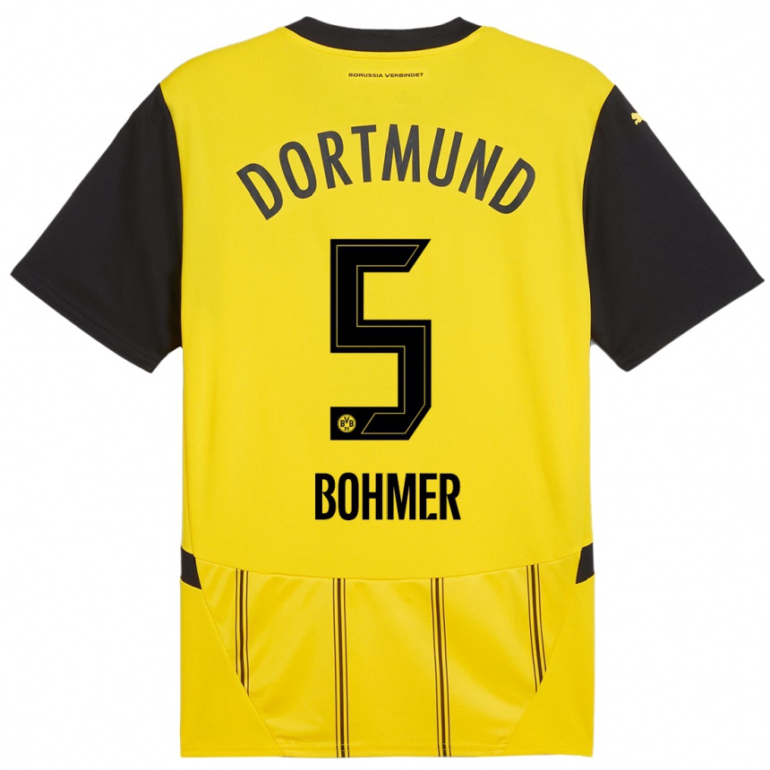 Kids Football Tim Bohmer #5 Yellow Black Home Jersey 2024/25 T-Shirt Uk