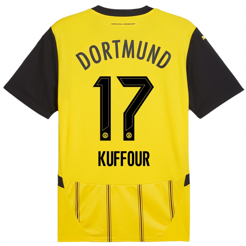 Kids Football Lloyd-Addo Kuffour #17 Yellow Black Home Jersey 2024/25 T-Shirt Uk