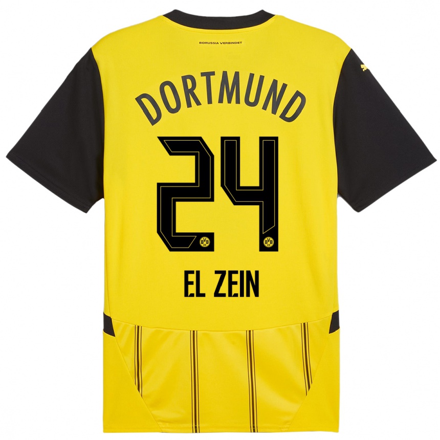 Kids Football Abu-Bekir Omer El-Zein #24 Yellow Black Home Jersey 2024/25 T-Shirt Uk