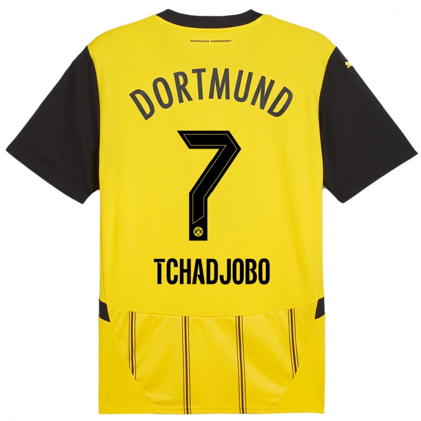 Kids Football Dia Tchadjobo #7 Yellow Black Home Jersey 2024/25 T-Shirt Uk