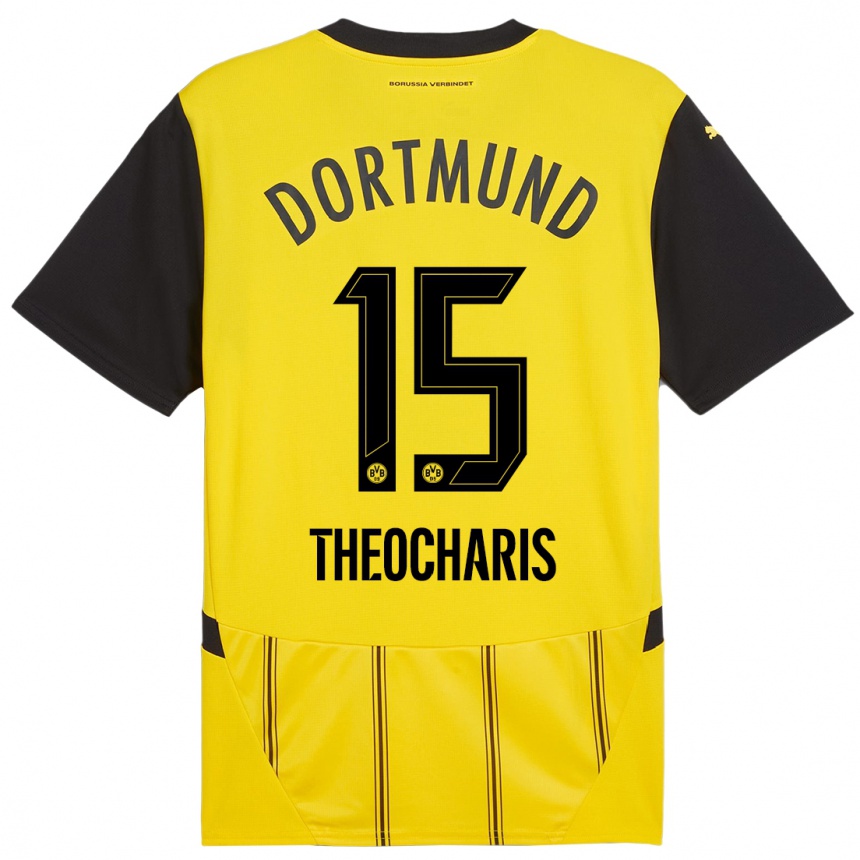 Kids Football Elefterios Theocharis #15 Yellow Black Home Jersey 2024/25 T-Shirt Uk