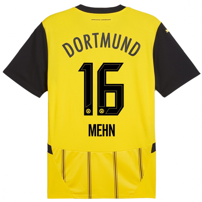 Kids Football Phil Josef Mehn #16 Yellow Black Home Jersey 2024/25 T-Shirt Uk