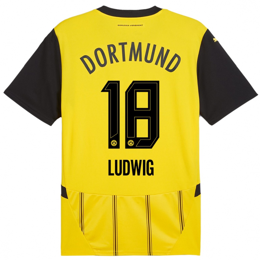 Kids Football Michel Ludwig #18 Yellow Black Home Jersey 2024/25 T-Shirt Uk