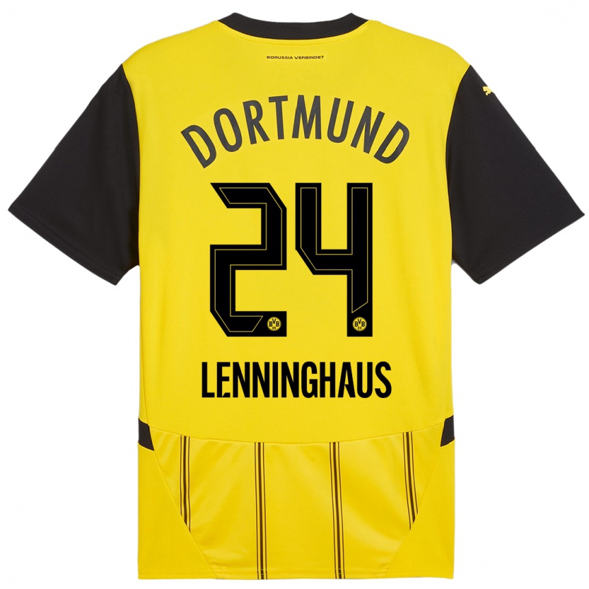 Kids Football Mika Lenninghaus #24 Yellow Black Home Jersey 2024/25 T-Shirt Uk