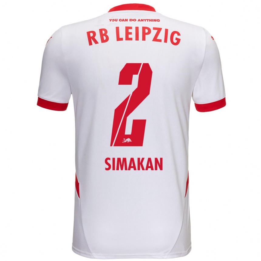 Kids Football Mohamed Simakan #2 White Red Home Jersey 2024/25 T-Shirt Uk