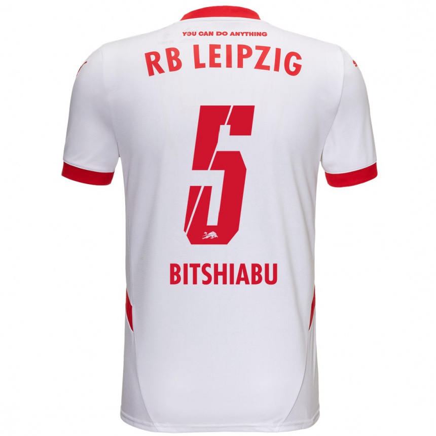 Kids Football El Chadaille Bitshiabu #5 White Red Home Jersey 2024/25 T-Shirt Uk