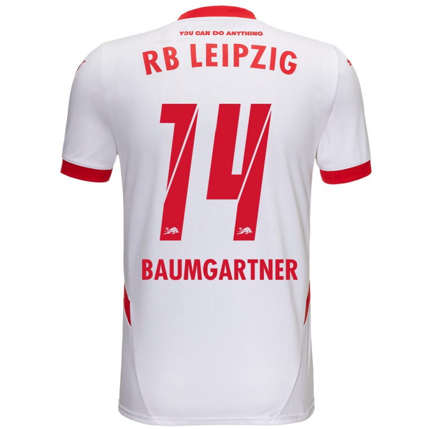 Kids Football Christoph Baumgartner #14 White Red Home Jersey 2024/25 T-Shirt Uk