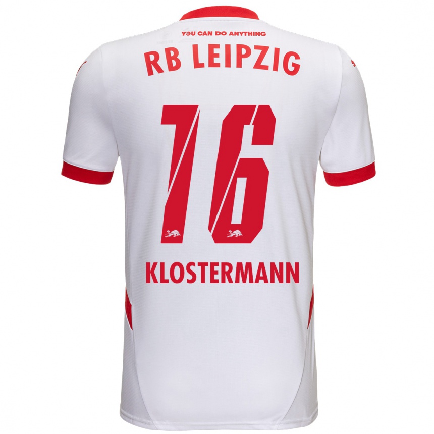 Kids Football Lukas Klostermann #16 White Red Home Jersey 2024/25 T-Shirt Uk