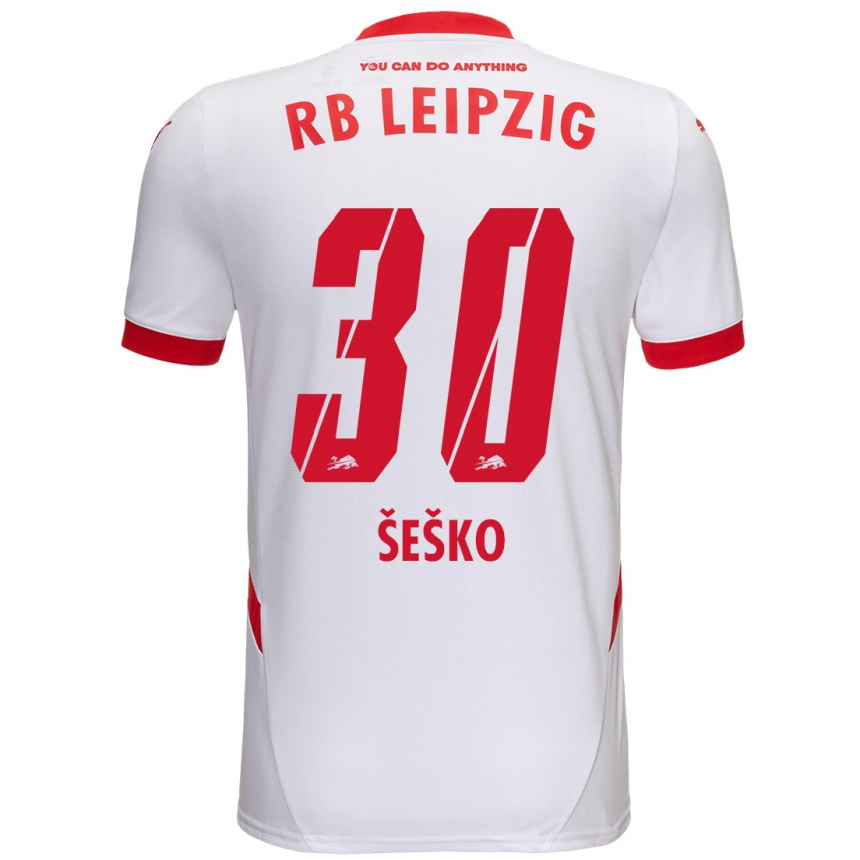 Kids Football Benjamin Sesko #30 White Red Home Jersey 2024/25 T-Shirt Uk