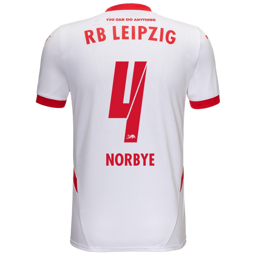 Kids Football Jonathan Norbye #4 White Red Home Jersey 2024/25 T-Shirt Uk