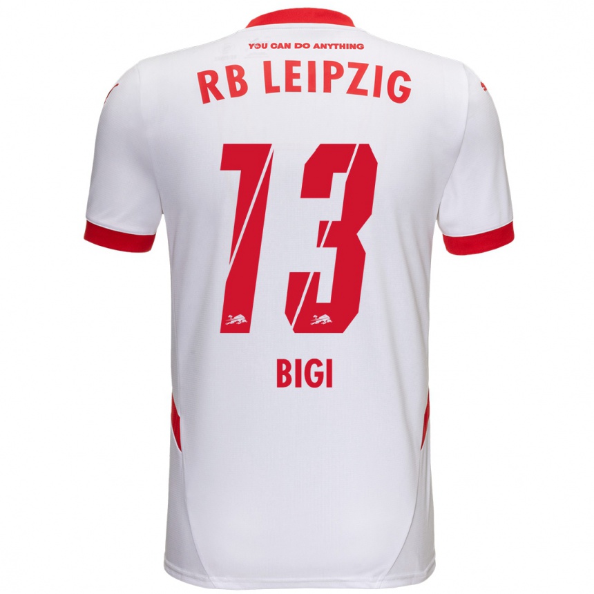 Kids Football Samim Bigi #13 White Red Home Jersey 2024/25 T-Shirt Uk