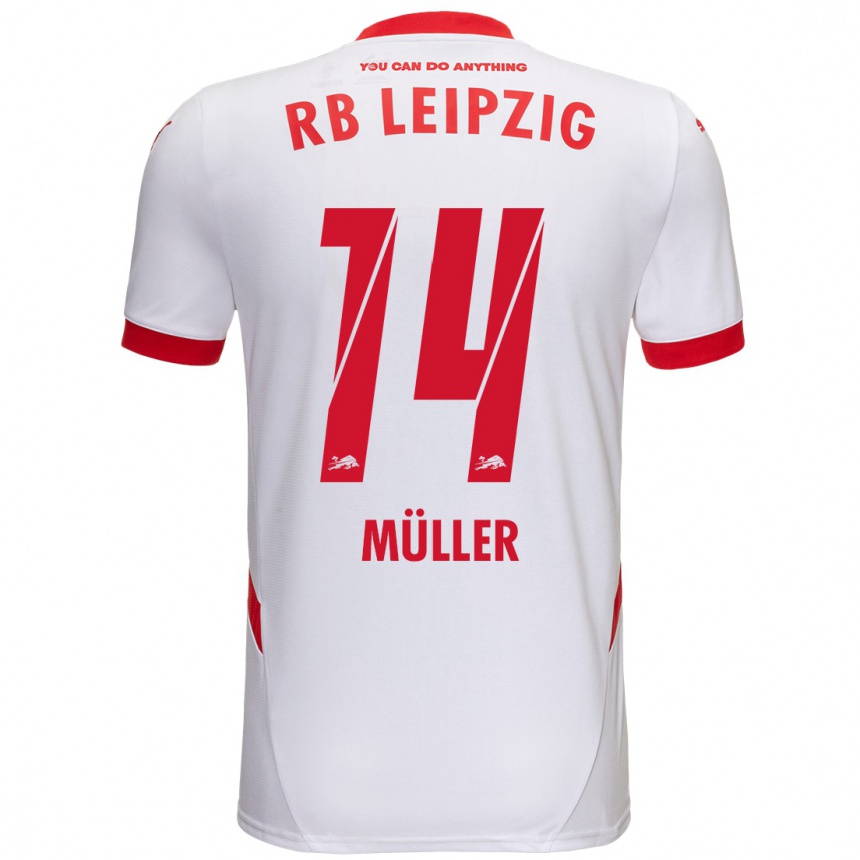 Kids Football Hannes Müller #14 White Red Home Jersey 2024/25 T-Shirt Uk