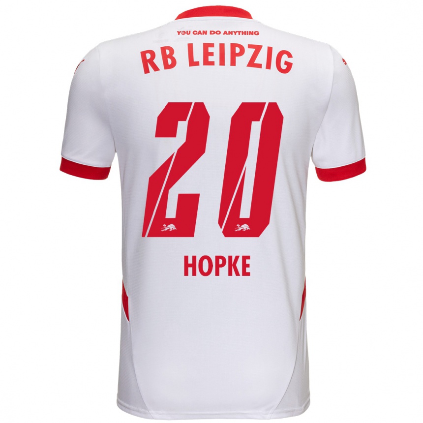 Kids Football Hannes Hopke #20 White Red Home Jersey 2024/25 T-Shirt Uk