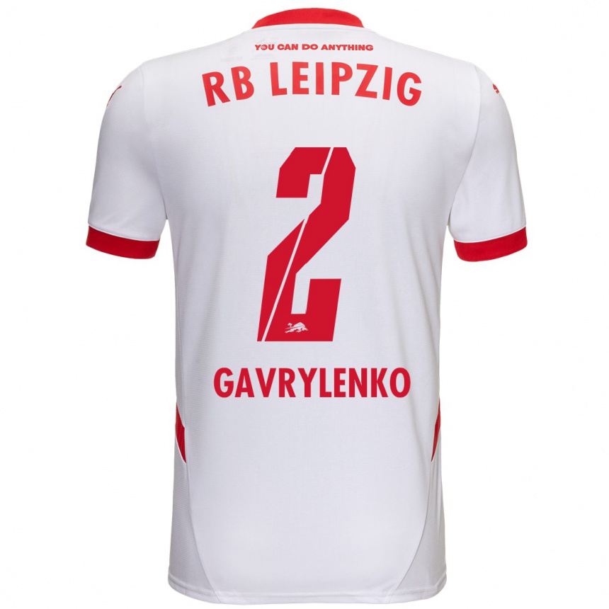 Kids Football Oleksandr Gavrylenko #2 White Red Home Jersey 2024/25 T-Shirt Uk