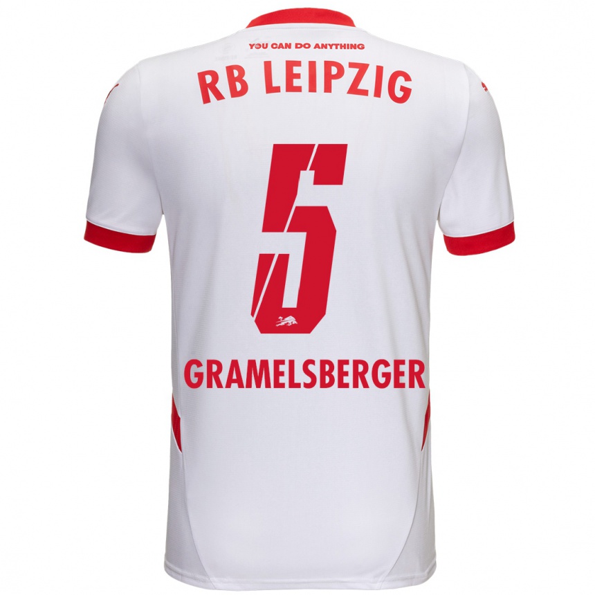 Kids Football Lennert Gramelsberger #5 White Red Home Jersey 2024/25 T-Shirt Uk