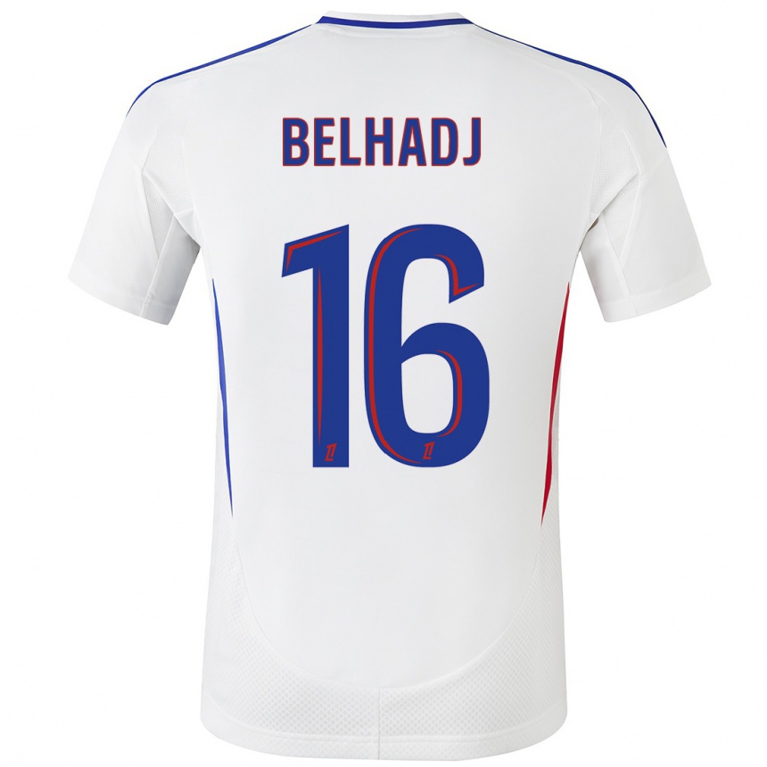 Kids Football Féerine Belhadj #16 White Blue Home Jersey 2024/25 T-Shirt Uk