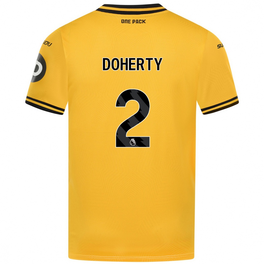 Kids Football Matt Doherty #2 Yellow Home Jersey 2024/25 T-Shirt Uk