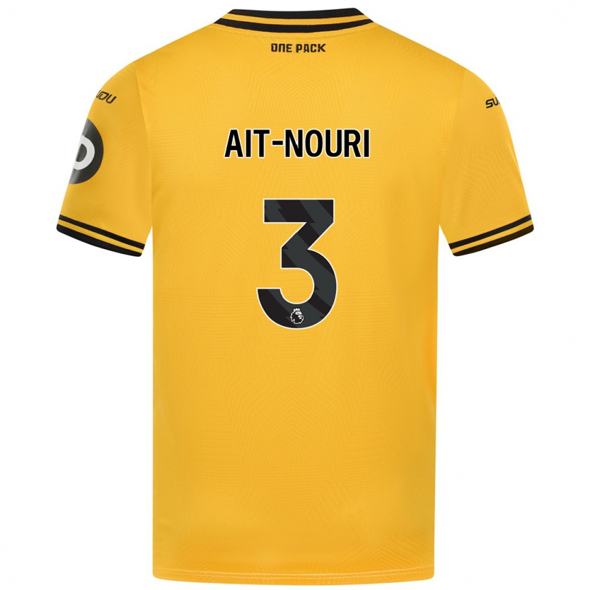 Kids Football Rayan Aït-Nouri #3 Yellow Home Jersey 2024/25 T-Shirt Uk