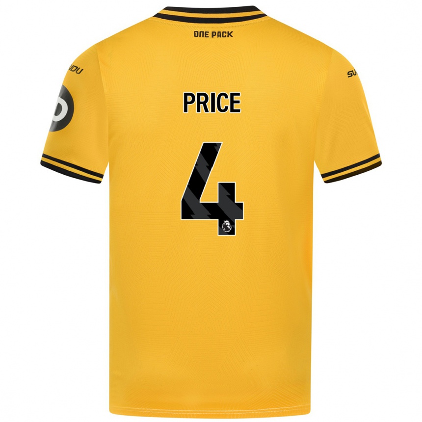 Kids Football Anna Price #4 Yellow Home Jersey 2024/25 T-Shirt Uk