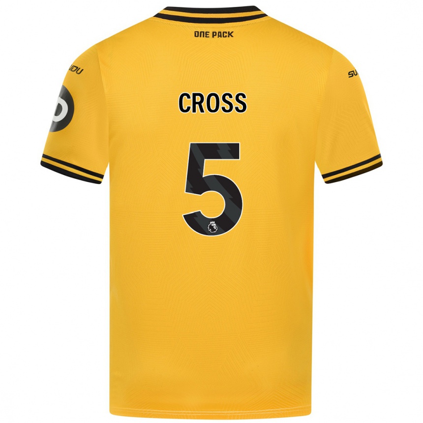 Kids Football Emma Cross #5 Yellow Home Jersey 2024/25 T-Shirt Uk